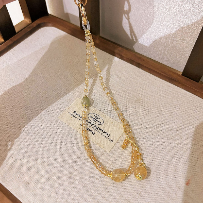 Yellow Phone Accessories - Natuurlijke gele kristallen telefoonkoordje voor dames,