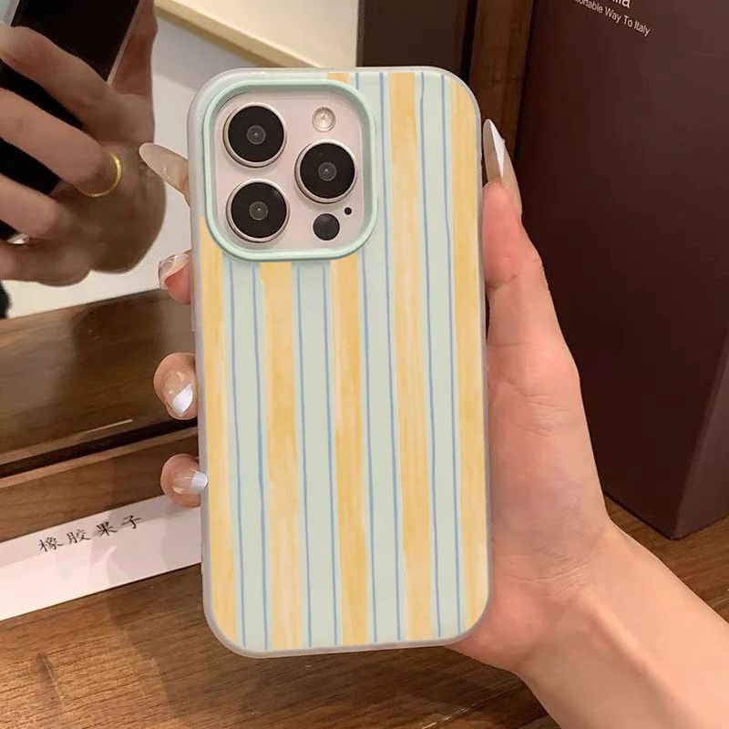 Yellow Phone Accessories - Zachte beschermhoes, stijlvolle geel gestreepte telefoonhoes
